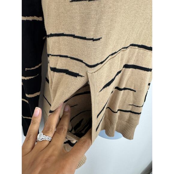 Belle by Belldini Camel Black Striped Hooded Knit Sweater | Size S - Picture 3 of 8